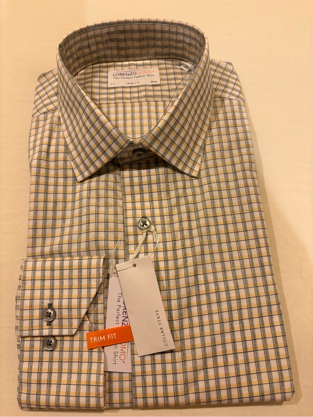 Lorenzo Uomo Yellow, Gray and White Check Trim Fit Shirt